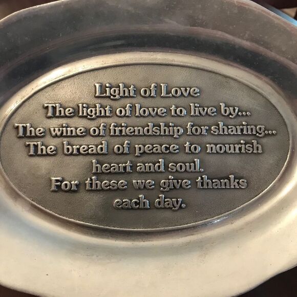 Vintage Pewtarex Pewter Light of Love Bread Plate Platter Serving Dish Blessings - Picture 3 of 11